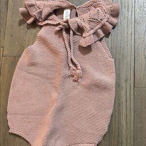 Nueces Pink Knit Baby Romper with Ruffle Collar 18m